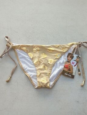 Nicolita Cream Bikini Bottom with Gold Polka Accents